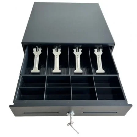 Premier Cajón Portamonedas 330 HQ-B Automático Manual Negro 4 Compartimentos Billetes 8 Gavetas Monedas RJ12 24V